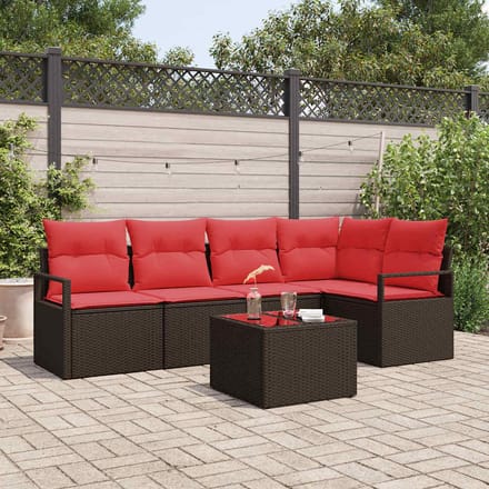 vidaXL - Tuinbank - Set - 6 - st - Bruin - en - Rood - poly - rattan