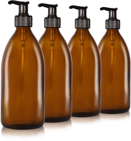 Oputec 4x 500ml Amber Glas – Zeepdispenser Pompflessen – Navulbare Fles – Extra zuinig tot -70%