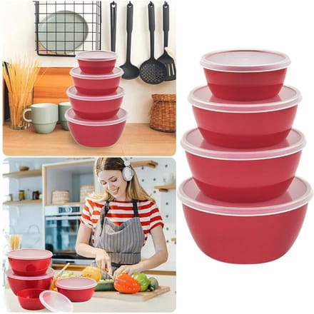 Ronde 4-delige plastic kom Outdoor Draagbare Voedselcontainer Kom Groente Mengkom One Size rood