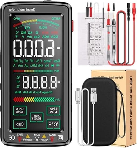 Digitale Multimeter - Slimme Tester - Elektra Meten - Touchscreen Interface - 6000 Tellingen - Zwart