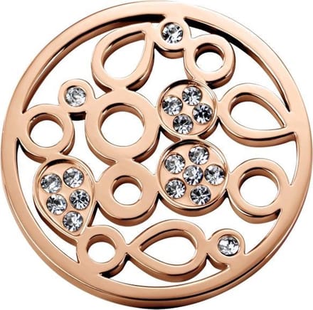 Quiges - Munthouder Munt 25mm RVS met Zirkonia Druppels Roségoudkleurig - EPRS089