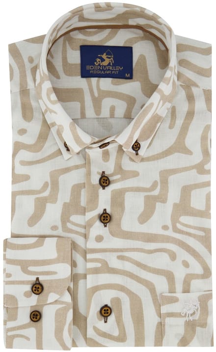 beige regular fit overhemd Eden Valley borstzak linnen geprint