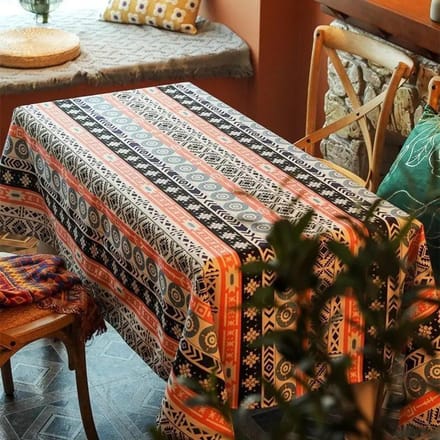 Nappe imperméable et résistante à l'huile, nappe rectangulaire de Style bohème, couverture de Table décorative à rayures imprimées 65x65cm 1pcs