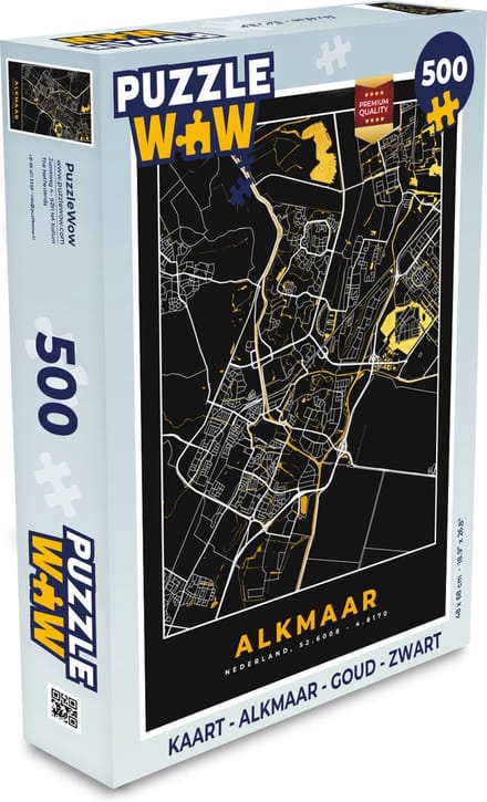 Puzzel Kaart - Alkmaar - Goud - Zwart - Legpuzzel - Puzzel 500 stukjes