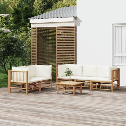 vidaXL - 6-delige - Loungeset - met - kussens - bamboe - crèmewit