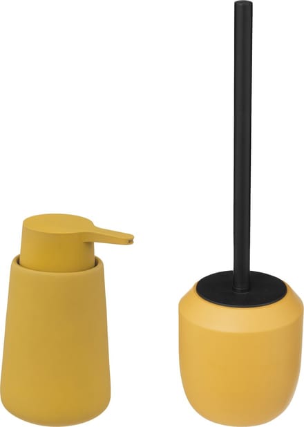 5Five Toiletborstel in houder/wc-borstel - polyresin/metaal - mosterdgeel - 38 x 11 cm - zeeppompje