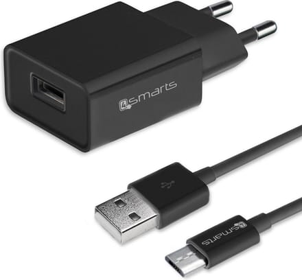 4smarts Universele Oplader 12W met USB naar Micro USB Kabel (1M) Zwart