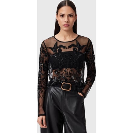 AllSaints Greta Emb Top Black Taglia: 12 | Magliette intime Outlet | Donna | Nero