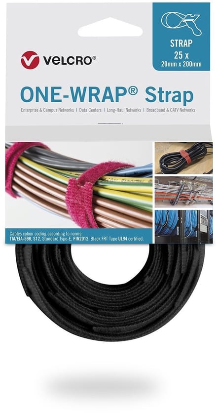 Velcro® ONE-WRAP® klittenband kabelbinder 20mm x 200mm Zwart