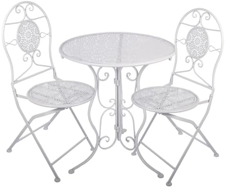 Clayre & Eef Bistroset Bistrotafel Bistrostoel 3-delig Ø 60x70 / 50x40x93 cm Wit Metaal