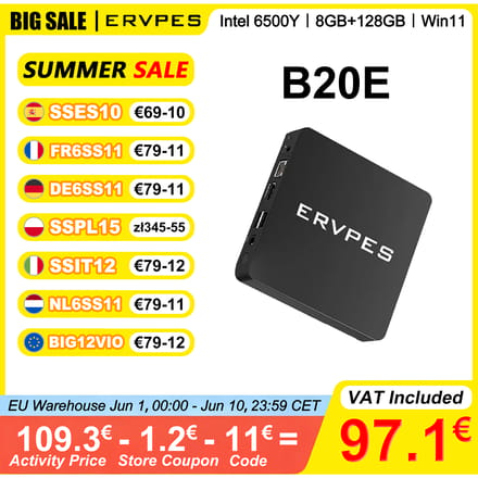 Ervpes B20E Mini Pc 8Gb Ram 128Gb Ssd Intel 6500Y Windows 11 Bt5.0 Apollo Lake Desktop Microcomputer Dual Band Wi-Fi HDMI