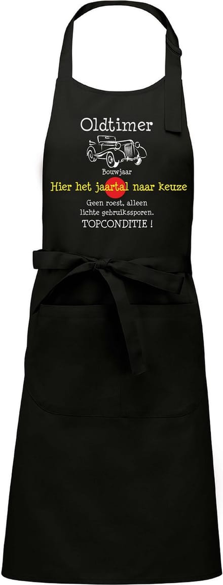 Keukenschort - BBQ schort - Oldtimer - Jaartal naar keuze - zwart
