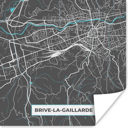 Poster Plattegrond - Kaart - Stadskaart - Brive-la-Gaillarde - Frankrijk - 30x30 cm