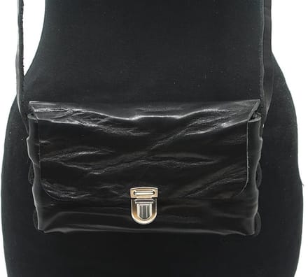 Zwarte schoudertas van geplooid leder - klein model - 100% Leer
