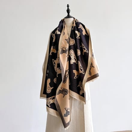 Retro Paardenprint Kasjmier Sjaal Herfst Winter Dik Warm Luxe Designer Sjaal Wrap Poncho Echarpe Pashmina Bufanda black