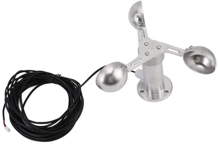 Windsnelheidsensor - Windmeter Anemometer - Weer Meten - Drie Kopjes Ontwerp - 8m Kabel - Grijs