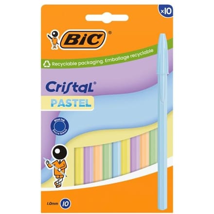 BIC Cristal Pastel Balpen - 10 Stuks - 5 Pastelkleuren - Navulbaar Blauwe Inkt - Medium Punt 1mm