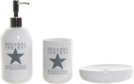 Items badkameraccessoires set - wit - keramiek - 3-delig - pomp/beker/schaaltje