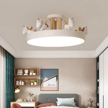 Led Plafondlamp - Kinderlamp - Decoratieve Verlichting - Creatief Eenhoorn Design - 52 cm Rond - Wit