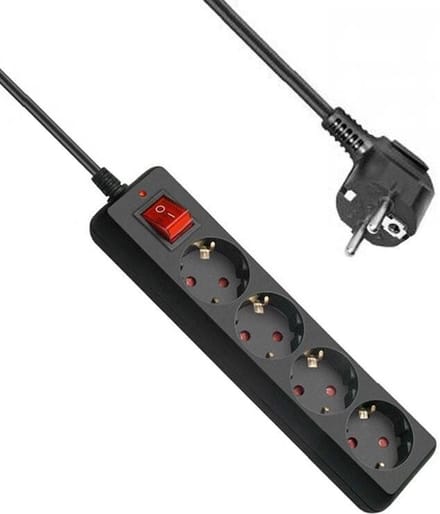 Allteq - Stekkerdoos met schakelaar - 4-voudig - 10 meter - Zwart