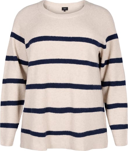ZIZZI MSUNNY, L/S, STRIPE PULLOVER Dames Blouse - Dark Blue - Maat M (46-48)