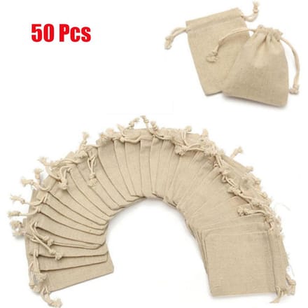 50 Stuks Natuurlijke Jute Zakjes Linnen Zakjes Zakken met Trekkoord Jute Zakken Herbruikbaar beige