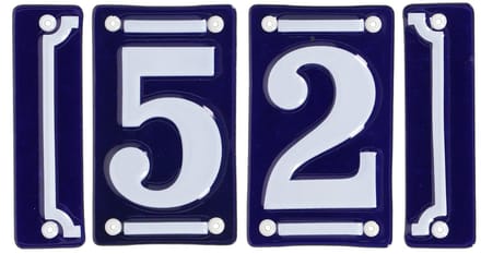 Best for Boots huisnummer 52 met sierrand - Oudhollands - emaille - blauw/wit