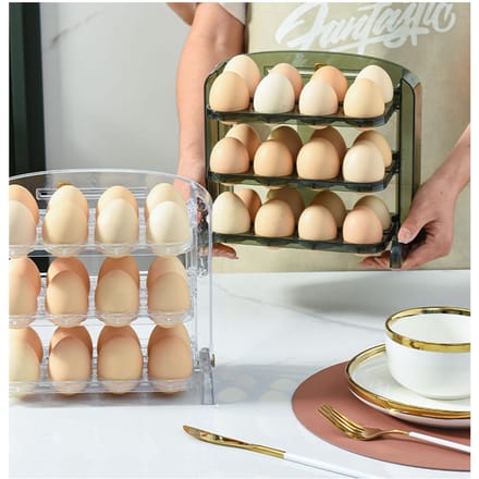 Opvouwbare Eieropbergcontainer Eenvoudige 3 Lagen Eierbescherming Plastic Eierdoos Container Organizer voor Thuiskeuken Transparent White