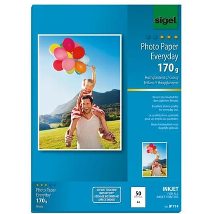 Sigel inkjet fotopapier Everyday plus A4 hoogglanzend 170 grams 50 vel