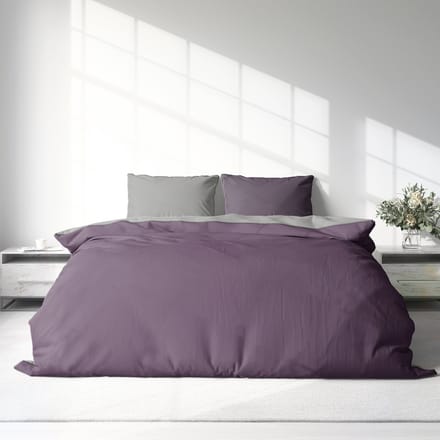 Luxe Dekbedovertrek Flanel - Winter - 200 x 200(220) cm - Effen - Grijs/Paars