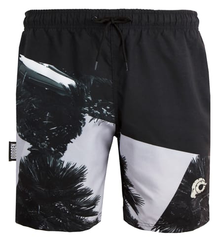 Heren Zwemshort met Palmpatroon Wit Zwart