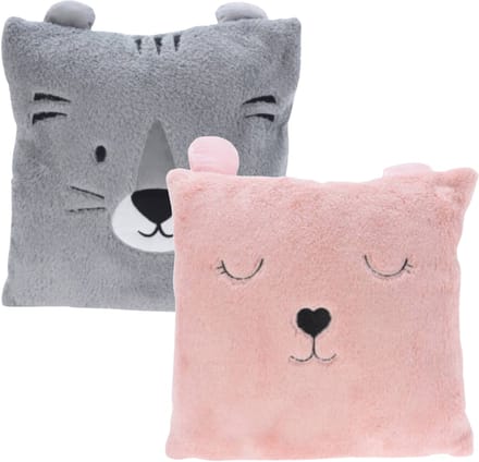 Excellent Houseware Dieren sierkussens - kinderkamer - grijs / roze - 43 cm - polyester - met oren