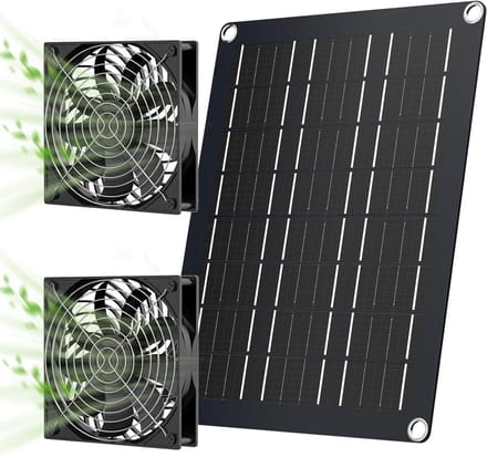 Zonne Ventilator Kit - Zonnepaneel Ventilator - Lucht Verversen - Dubbele Ventilator - 15 Watt - Zwart