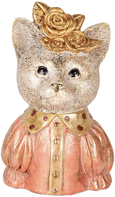 Clayre & Eef Decoratie Beeld Kat 12x9x18 cm Wit Roze Kunststof