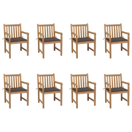 vidaXL - Tuinstoelen - 8 - st - met - taupe - kussens - massief - teakhout
