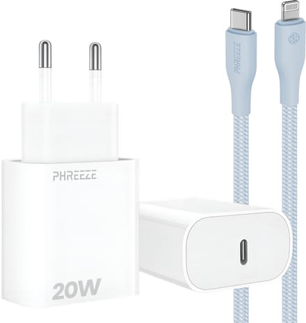 20w snellader met kabel geschikt voor iPhone en iPad met Lightning poort - Usb C adapter set