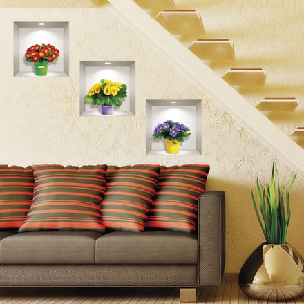 3D-stickers van veelkleurige wilde bloemen, 30 x 90 cm