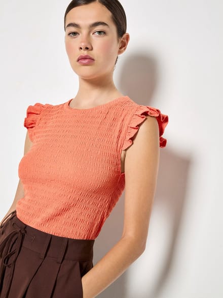 T-shirt met geribde mouwen