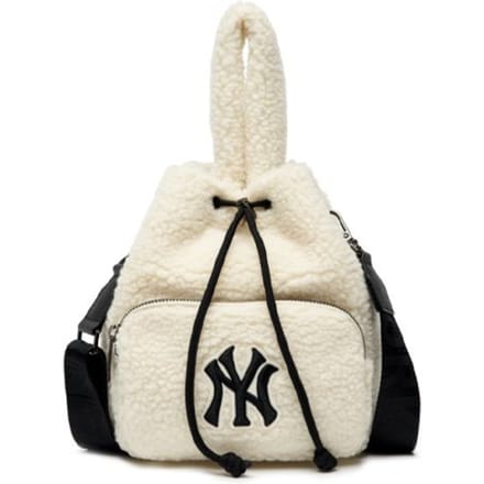 MLB Mode Trekkoord NY Yankees Pluche Polyester Bucket Bag Dames tassen Crème 3ABMS0316-50CRS Milk White beige