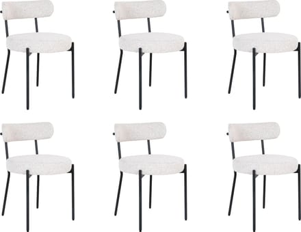 QUVIO Eetkamerstoelen Leanne - Eetkamerstoel - Bouclé - Staal - Wit - Set van 6