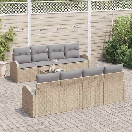 vidaXL - Tuinbank - Set - 9 - st - Beige - poly - rattan