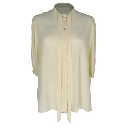 Celine Vintage Blouse met ingebouwde strik in pastelgeel acetaat