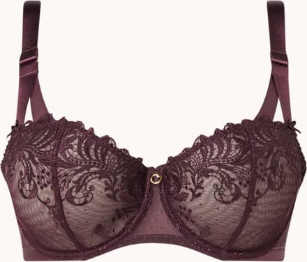 Aubade Femme Passion beugel bh van mesh met borduring - Aubergine - Maat 70B