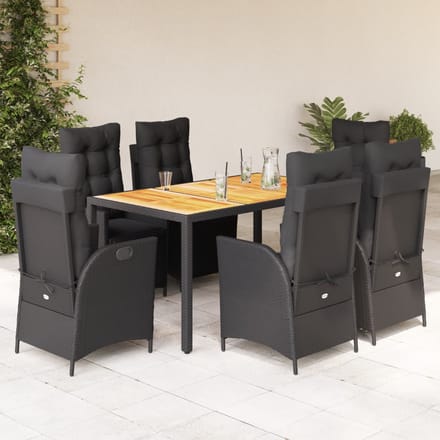 vidaXL - 7-delige - Tuinset - met - kussens - poly - rattan - zwart