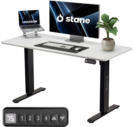 Stane Zit Sta Bureau Elektrisch Verstelbaar - Kabelgoot - 140 x 80 cm - Wit Blad, Zwart Frame