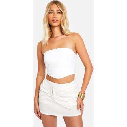 boohoo Dames Cut Out Detail Linen Look Mini Rok | Natural | Maat: 36
