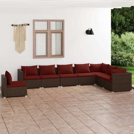 vidaXL - 8-delige - Loungeset - met - kussens - poly - rattan - bruin