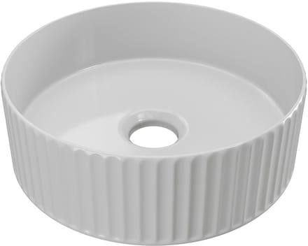 Vente-unique Ronde, witte, keramische en geribbelde opzetwastafel - 36 cm - PEDARA