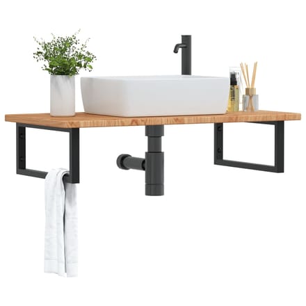 vidaXL - Badkamer - wandschap - staal - en - massief - eikenhout