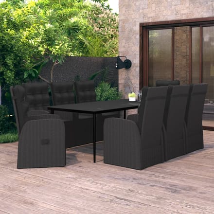 vidaXL - 9-delige - Tuinset - met - kussens - zwart